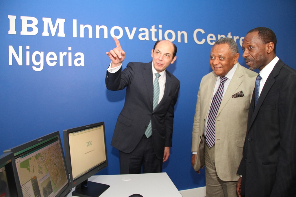 (L-r): Bruno Di Leo, senior vice president, Sales & Distribution, IBM, Victor Hammond, managing director, Bankers Warehouse Plc and Taiwo Otiti, country general manager, IBM West Africa at the opening of IBM’s Innovation Centre in Lagos… recently.